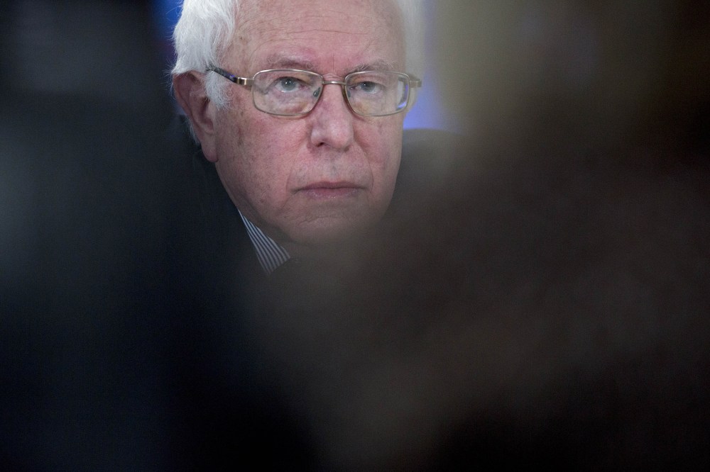 Senator Bernie Sanders, an independent from Vermont and 2016 Democratic presidential candidate, listens to a question during a Bloomberg Politics interview in Des Moines, Ia., Jan. 28, 2016. (Photo by Andrew Harrer/Bloomberg/Getty)