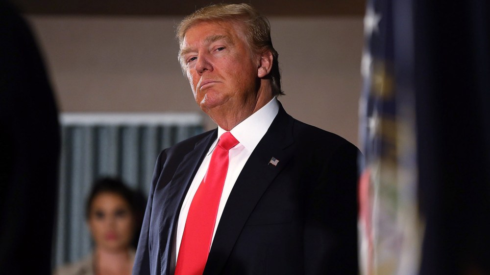 Republican Presidential candidate Donald Trump speaks to the media before a campaign event at Hampshire Hills Athletic Club on Feb. 2, 2016 in Milford, Iowa. (Photo by Joe Raedle/Getty)