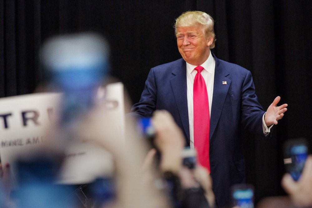 Republican presidential hopeful Donald Trump speaks at a rally at Great Bay Community College on Feb. 4, 2016 in Portsmouth, N.H. (Photo by Andrew Burton/Getty)