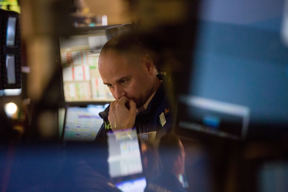 A trader works on the floor of the New York Stock Exchange (NYSE) in New York, Feb. 8, 2016. (Photo by Michael Nagle/Bloomberg/Getty)