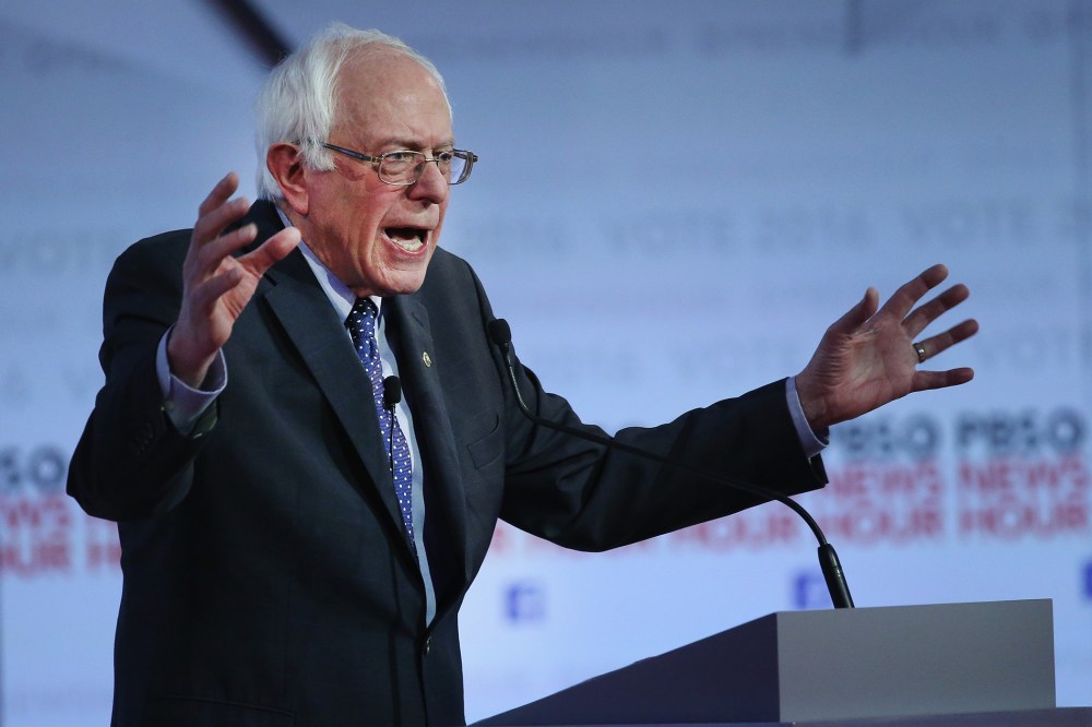 Democratic presidential candidate Senator Bernie Sanders participates in the PBS NewsHour debate on Feb. 1, 2016 in Milwaukee, Wis. (Photo by Win McNamee/Getty)