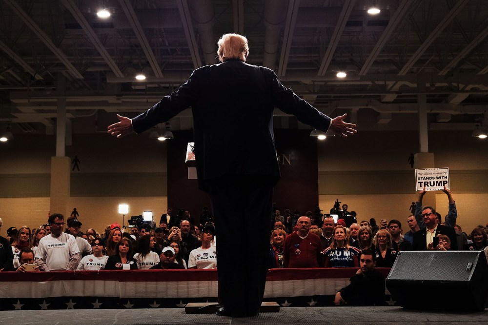 Donald Trump speaks to South Carolina voters on the eve of the state's primary on Feb. 19, 2016 in North Charleston, S.C. (Photo by Spencer Platt/Getty)