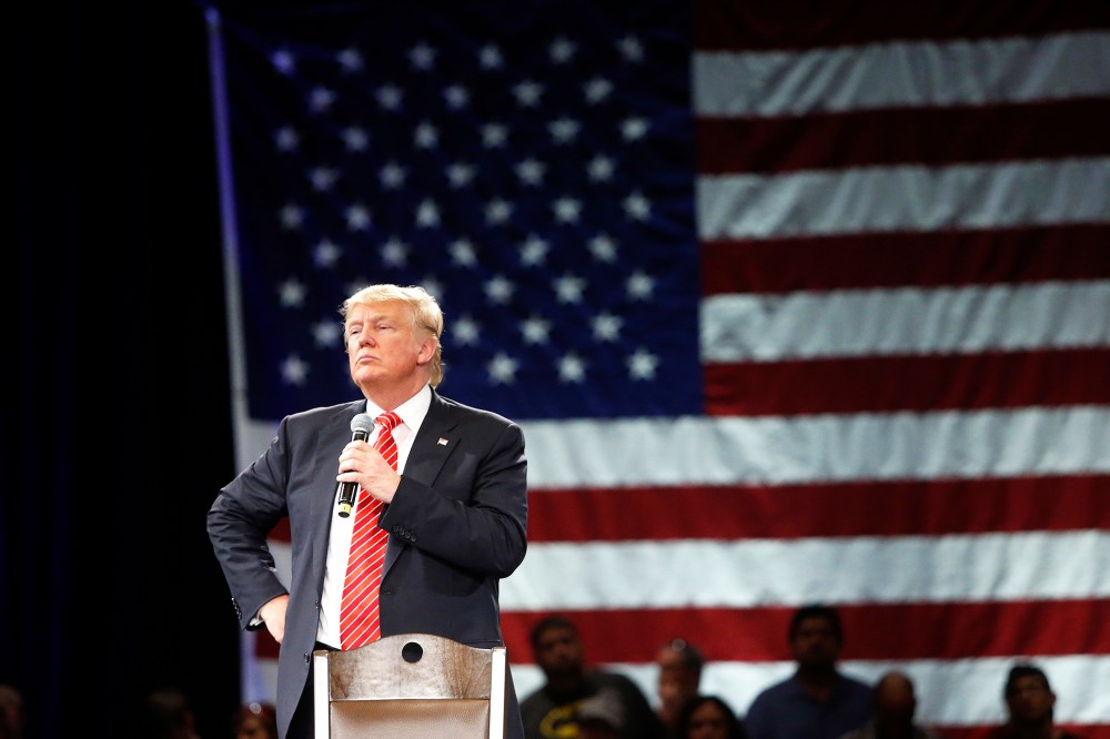 Republican presidential candidate Donald Trump speaks to supporters during a town hall meeting on March 14, 2016 at the Tampa Convention Center in Tampa , Fla. (Photo by Brian Blanco/Getty)