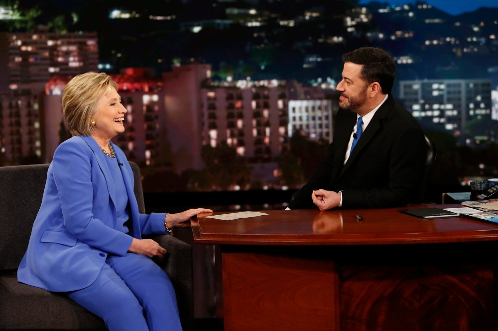 "Jimmy Kimmel Live" featured presidential candidate Hillary Clinton on March 24, 2016. (Photo by Randy Holmes/ABC/Getty)