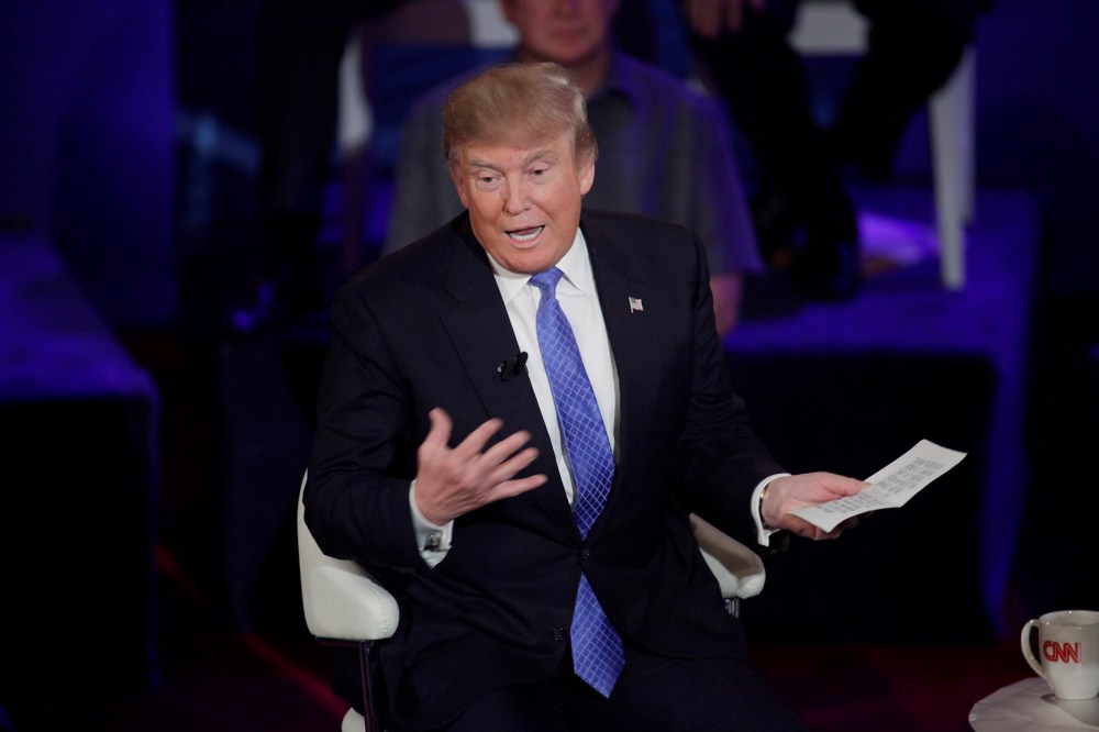 Republican Presidential candidate Donald Trump takes part in a town hall event moderated by Anderson Cooper March 29, 2016 in Milwaukee, Wis. (Photo by Darren Hauck/Getty)