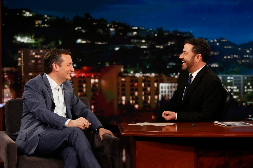 Presidential candidate Ted Cruz appears on "Jimmy Kimmel Live" on March 30, 2016. (Photo by Randy Holmes/ABC/Getty)