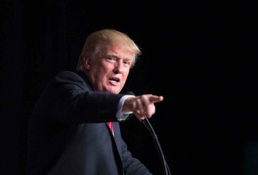 Republican presidential candidate Donald Trump speaks to guests during a campaign stop at Memorial High School on April 2, 2016 in Eau Claire, Wis. (Photo by Scott Olson/Getty)