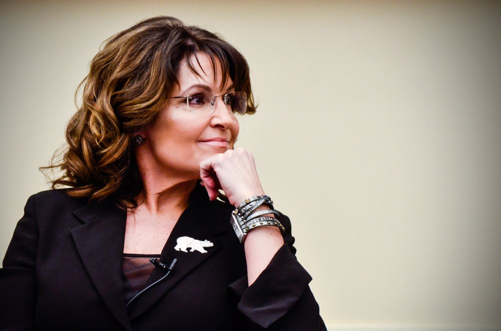 Former Governor Sarah Palin speaks during the "Climate Hustle" panel discussion at the Rayburn House Office Building on April 14, 2016 in Washington, DC. (Photo by Kris Connor/Getty)