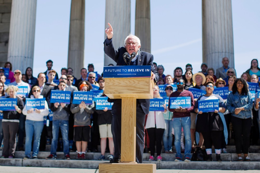 Democratic presidential candidate, U.S. Sen. Bernie Sanders (D-VT) speaks during a rally at Roger Williams Park on April 24, 2016 in Providence, R.I. (Photo by Scott Eisen/Getty)