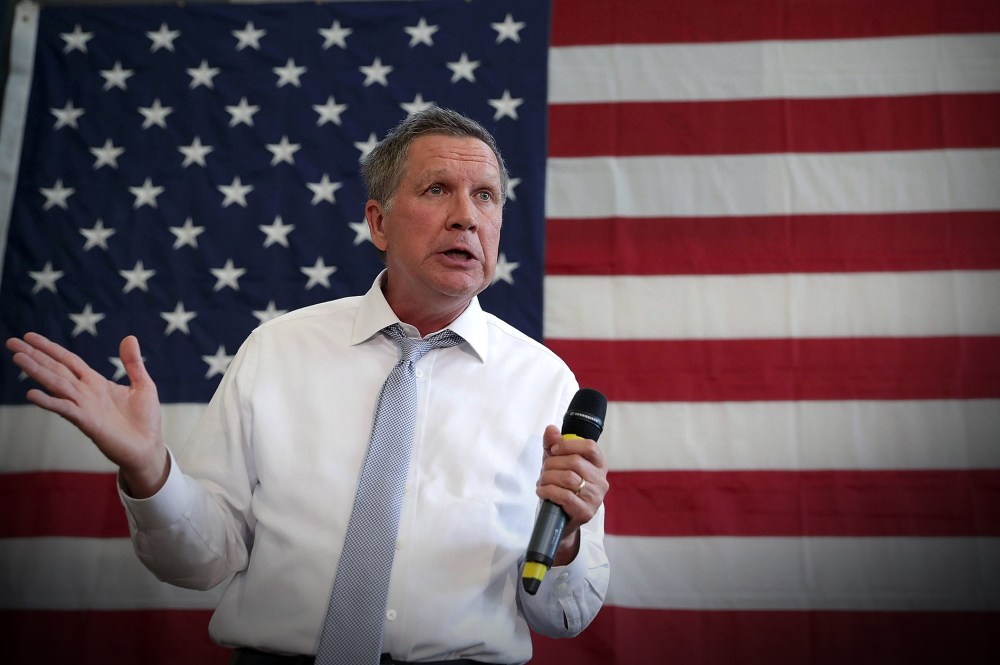 Republican presidential candidate and Ohio Governor John Kasich speaks during a campaign event April 25, 2016. (Photo by Alex Wong/Getty)