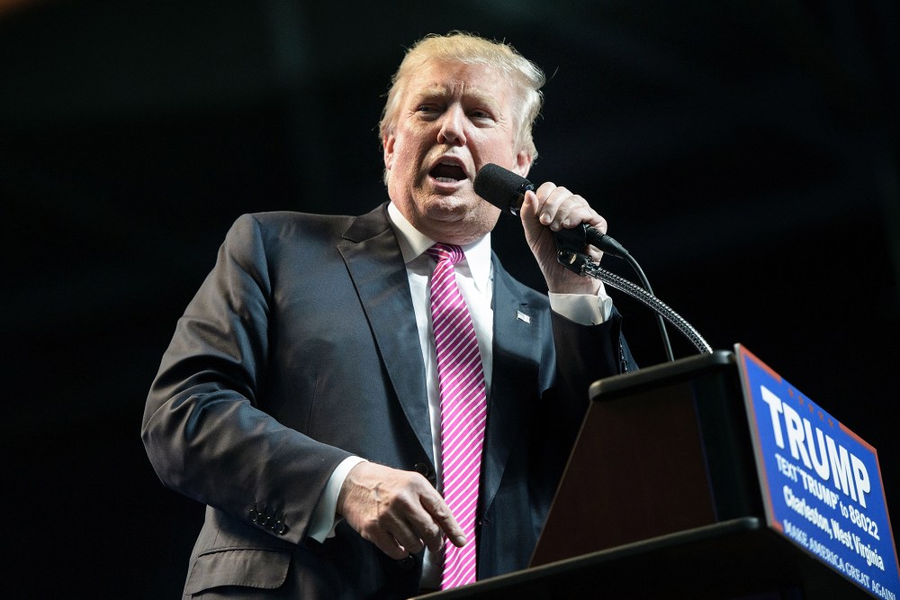 Republican presidential candidate Donald Trump speaks during a rally May 5, 2016 in Charleston, W. Va. (Photo by Brendan Smiawloski/AFP/Getty)