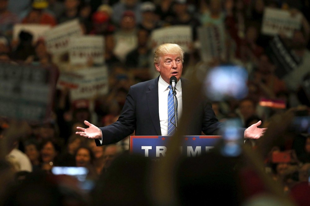 Donald Trump speaks at a rally on May 25, 2016 in Anaheim, Calif. (Photo by Spencer Platt/Getty)