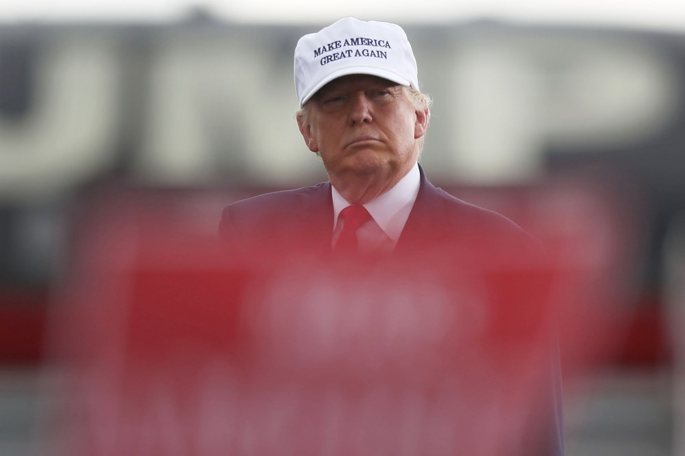 Republican presidential candidate Donald Trump speaks during a campaign rally at the Lakeland Linder Regional Airport on Oct. 12, 2016 in Lakeland, Fla. (Photo by Joe Raedle/Getty)
