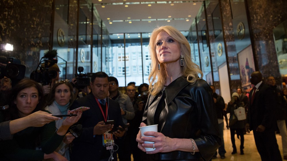 Kellyanne Conway, a senior advisor to President-Elect Donald Trump, takes questions from the media at Trump Tower on Nov. 21, 2016 in New York, N.Y. (Photo by Kevin Hagen/Getty)