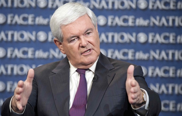 Former House Speaker Newt Gingrich talks on CBS's "Face The Nation" in Washington. (Photo by Chris Usher / AP)