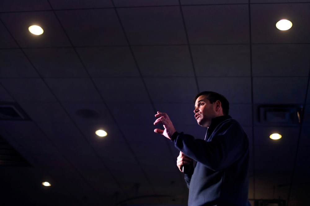 Republican presidential candidate Sen. Marco Rubio, R-Fla., talks during a campaign Rally at the Millennium Tennis & Fitness Club, Dec. 18, 2015, in Joplin, Mo. (Photo by Charlie Riedel/AP)