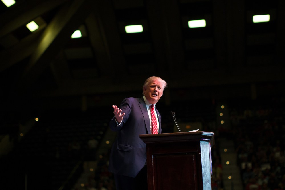Republican presidential candidate Donald Trump speaks during a campaign rally at the Macon Centreplex, Nov. 30, 2015, in Macon, Ga. (Photo by Branden Camp/AP)