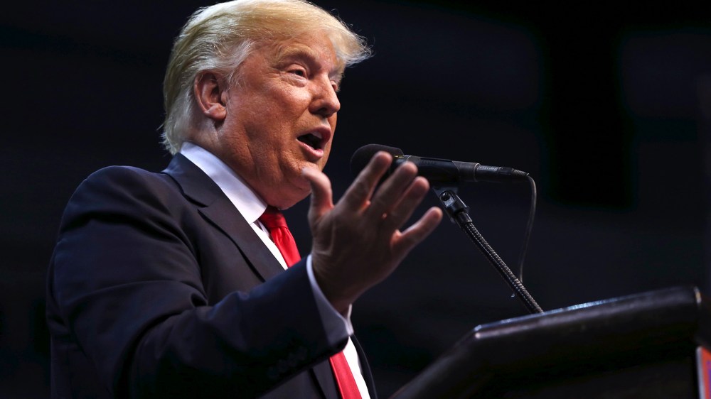 Republican presidential candidate Donald Trump speaks at a campaign rally, April 25, 2016, in Wilkes-Barre, Pa. (Photo by Mel Evans/AP)