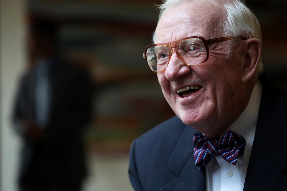Justice John Paul Stevens, formerly of the U.S. Supreme Court, during an interview at the Benjamin N. Cardozo School of Law at Yeshiva University, in New York.