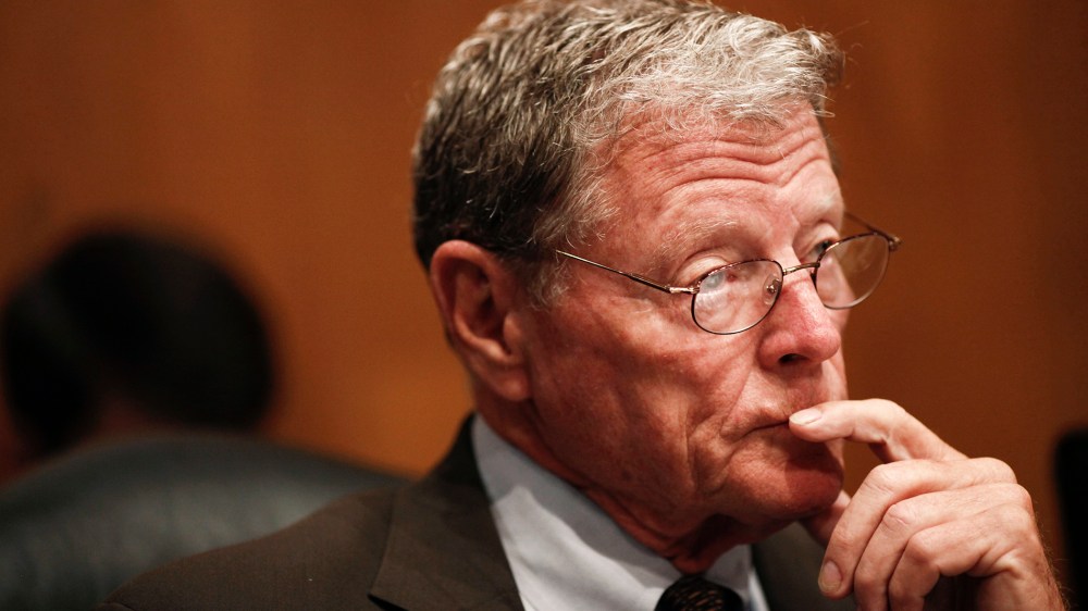 James Inhofe (R-Okla.) listens during a hearing on Capitol Hill in Washington, June 13, 2012. (Photo by Luke Sharrett/The New York Times/Redux)
