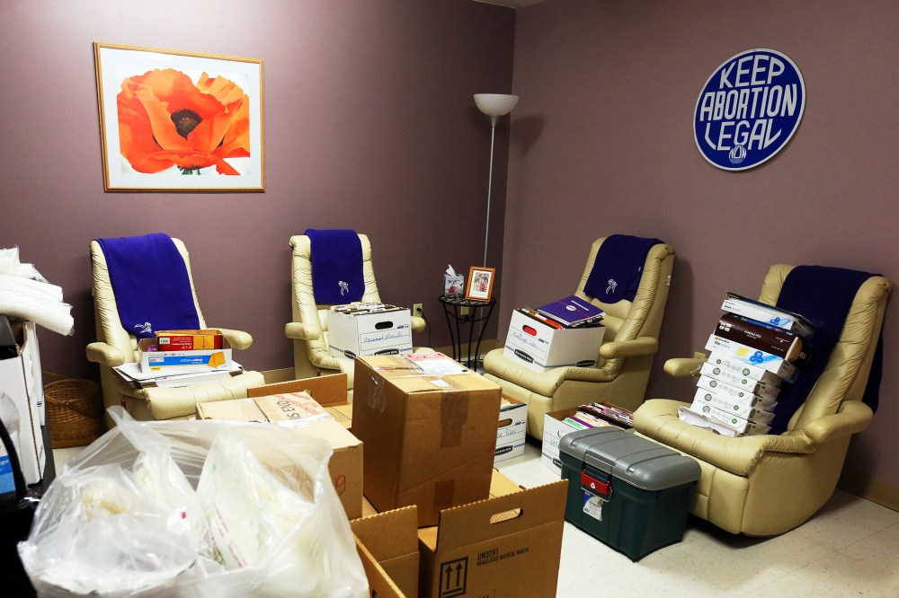 Files and supplies ready for storage in the recovery room on the Whole Women's Health Clinic's last day of seeing patients, in McAllen, Texas, March 4, 2014.