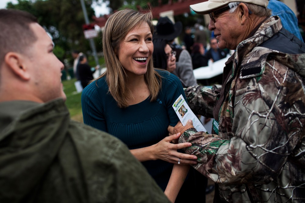 Amanda Renteria with supporters at a campaign event in Sanger, CA, April 26, 2014.