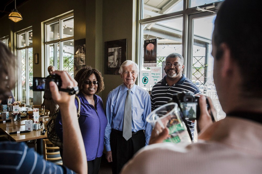 Sen. Thad Cochran (R-Miss.) makes a campaign stop at a cafe in Jackson, Miss.