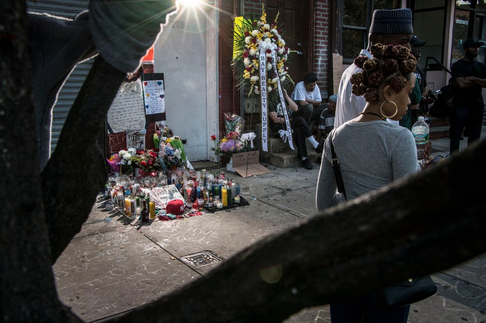 A memorial for Eric Garner at the site where he died is seen on July 20, 2014 in Staten Island, N.Y. (Photo by Mark Peterson/Redux)