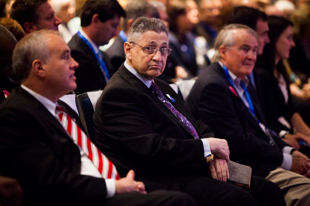 Speaker of the New York State Assembly Sheldon Silver, center, in Melville, N.Y., on May 22, 2014. (Photo by Christopher Gregory/The New York Times/Redux)