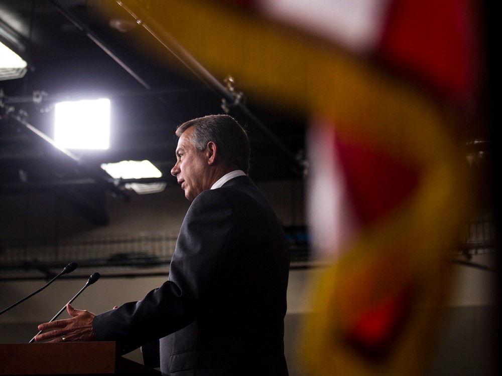 Speaker of the House John Boehner, speaks to the media about the pending immigration bill, and the gun amendments that failed to pass in the Senate, in the US Capitol in Washington, DC.