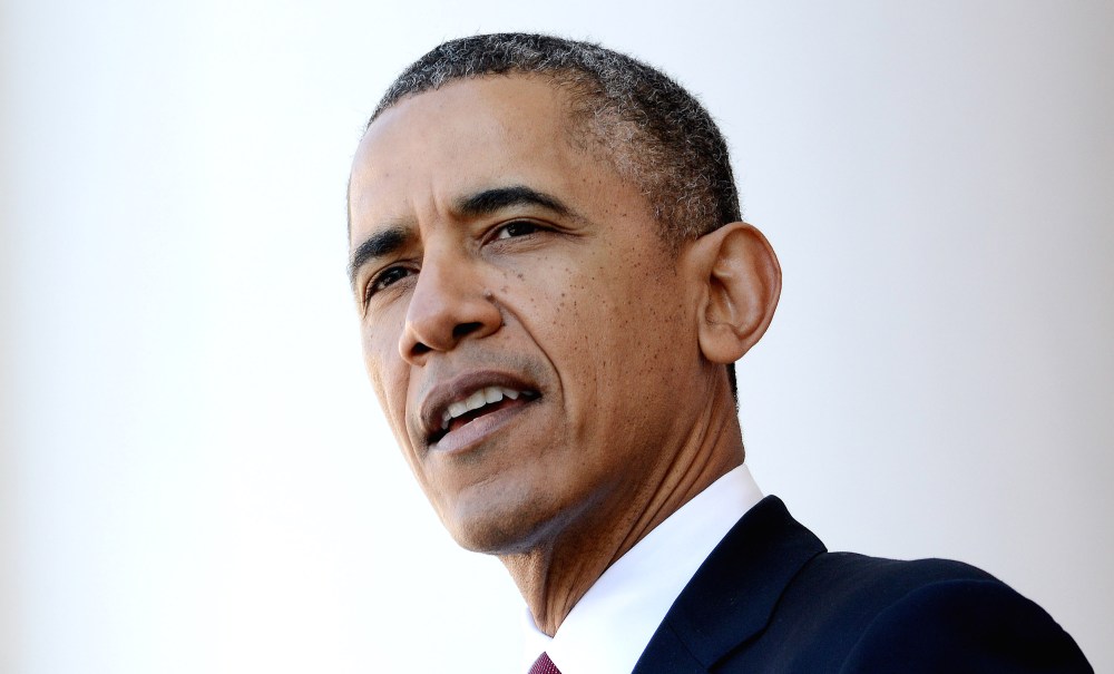 Barack Obama speaks during a ceremony to honor veterans at the Tomb of the Unknowns at Arlington National Cemetery in Arlington, VA on Nov. 11, 2013.