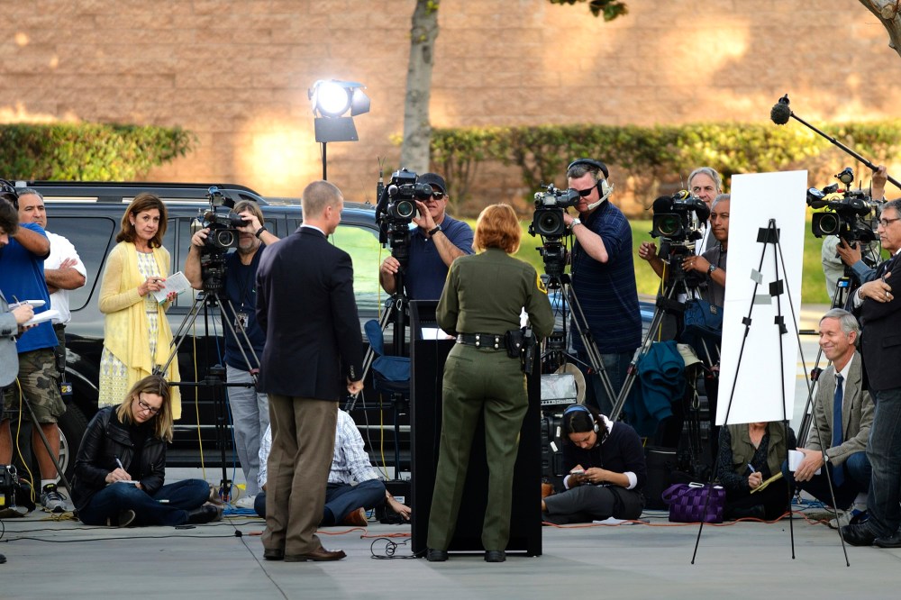 Orange County Sheriff Sandra Hutchens speaks about three inmates who escaped the Central Men's Jail during a press conference in Santa Ana, Calif., Jan. 27, 2016. (Photo by Jeff Gritchen/The Orange County Register/AP)