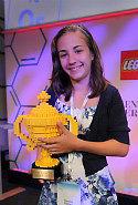 Lauren Hodge with her Lego trophy.