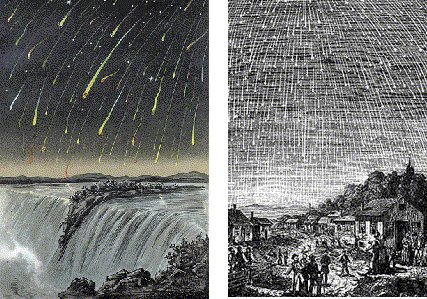 Woodcuts of the epic Leonids meteor storm in 1883.