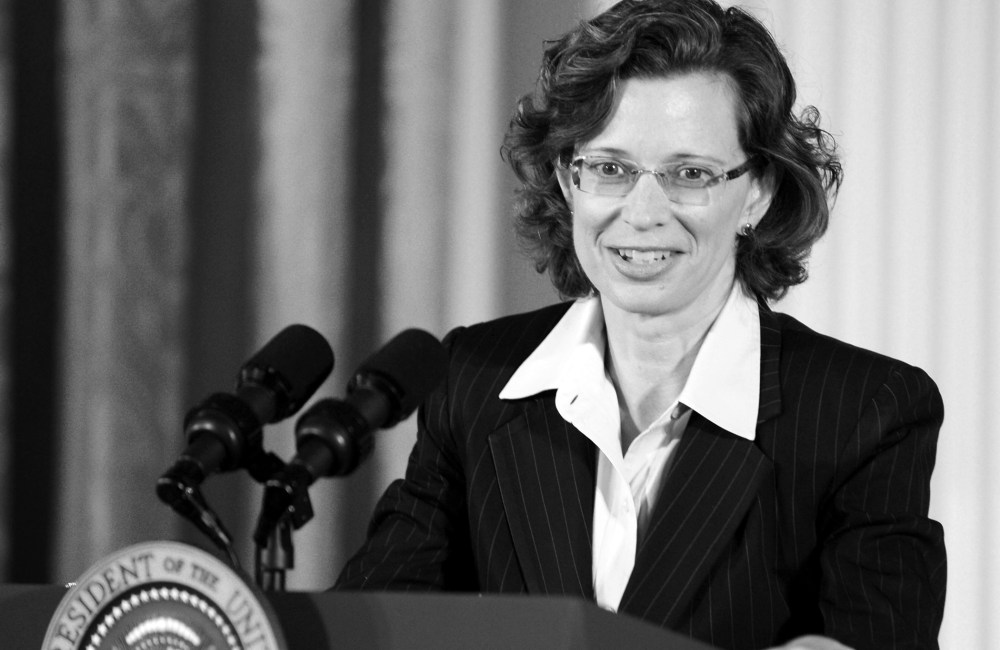 Michelle Nunn makes brief remarks during the presentation of the 5,000th "Points of Light" Foundation award with President Barack Obama at the White House in Washington, DC, July 15, 2013.