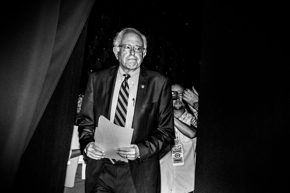 Democratic Presidential candidate Senator Bernie Sanders (I-VT) waits to take the stage during the New Hampshire Democratic Party State Convention on Sept. 19, 2015 in Manchester, N.H. (Photo by Mark Peterson/Redux for MSNBC)