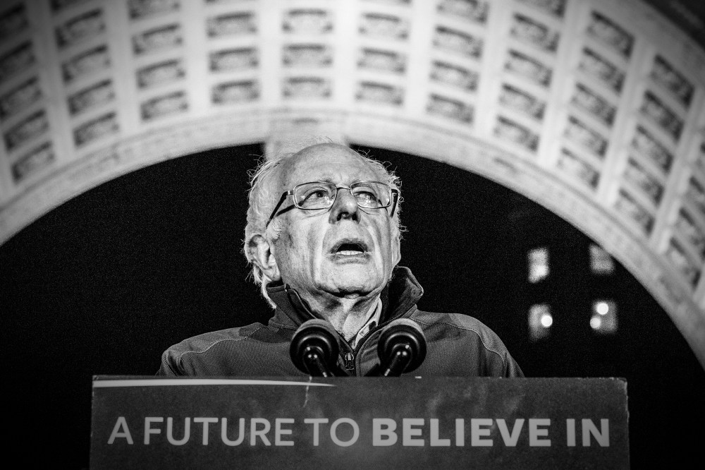 Senator Bernie Sanders speaks at a rally in Washington Square Park, New York, April 13, 2016. (Photo by Mark Peterson/Redux for MSNBC)
