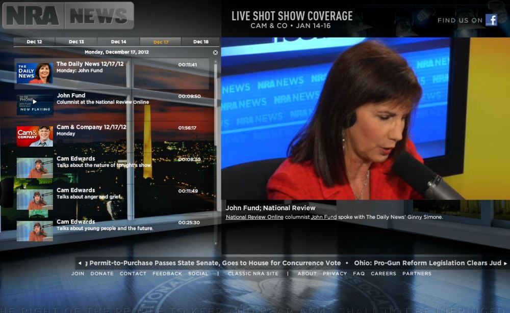 Screenshot of the NRA News website