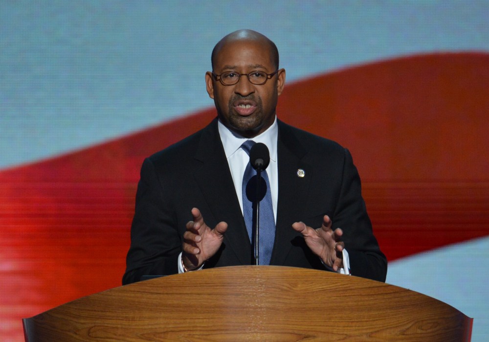 Philadelphia Mayor  Michael Nutter speaks at the Time Warner Cable Arena in Charlotte, North Carolina, on September 6, 2012 on the final day of the Democratic National Convention (DNC). US President Barack Obama is expected to accept the nomination...