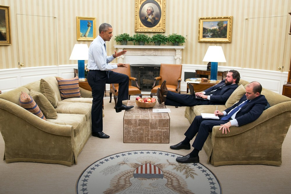 President Barack Obama meets with Cody Keenan, Director of Speechwriting, and Ben Rhodes, Deputy National Security Advisor, for State of the Union speech prep in the Oval Office, Jan. 7, 2016. (Photo by Pete Souza/White House)