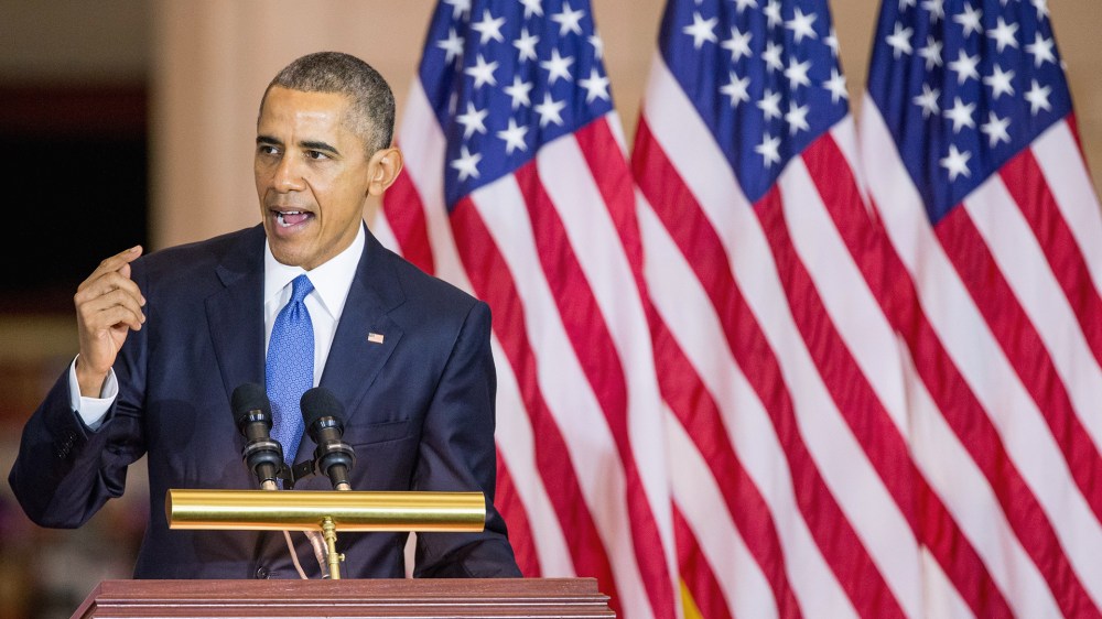 President Barack Obama speaks in Emancipation Hall on Capitol Hill in Washington, D.C., Dec. 9, 2015. (Photo by Andrew Harnik/AP)