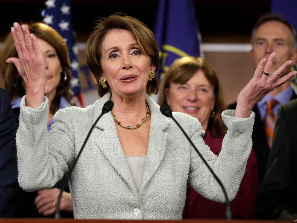 House Minority Leader Nancy Pelosi of Calif. gestures during a news conference on Capitol Hill in Washington, Tuesday, Nov. 13, 2102,  with newly elected Democratic House members. (AP Photo/Pablo Martinez Monsivais)