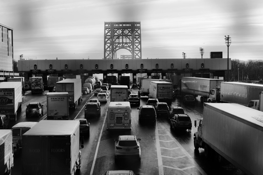 Toll booths during a morning rush hour at the George Washington Bridge.