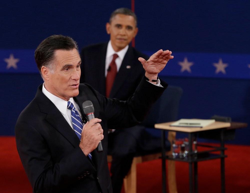 Republican presidential nominee Mitt Romney speaks during the second presidential debate at Hofstra University, Tuesday, Oct. 16, 2012, in Hempstead, N.Y. (Photo: AP/Eric Gay)