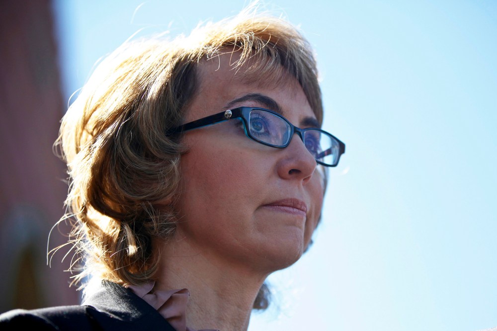 Former congresswoman Gabrielle Giffords addresses a news conference for victims of the January 8, 2011 Tucson shooting, March 6, 2013.