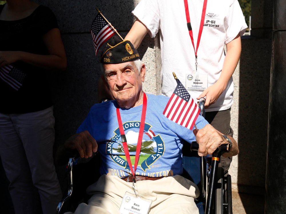 Veteran Ken Bonar tours the World War Two Memorial in Washington
