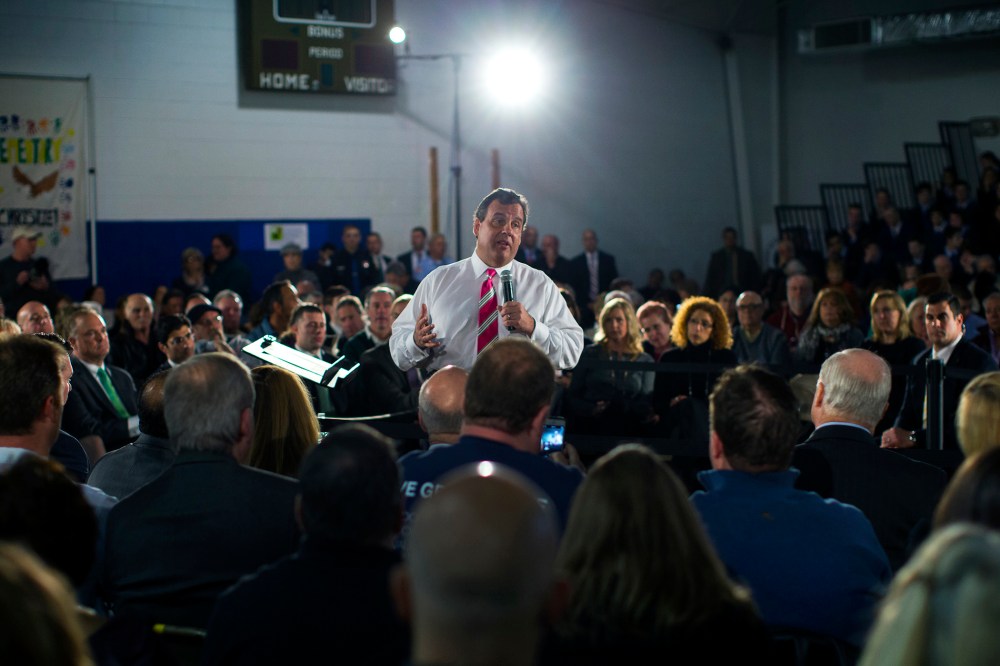 New Jersey Governor Chris Christie speaks to local residents of Belmar, New Jersey, and other shore towns in Monmouth County
