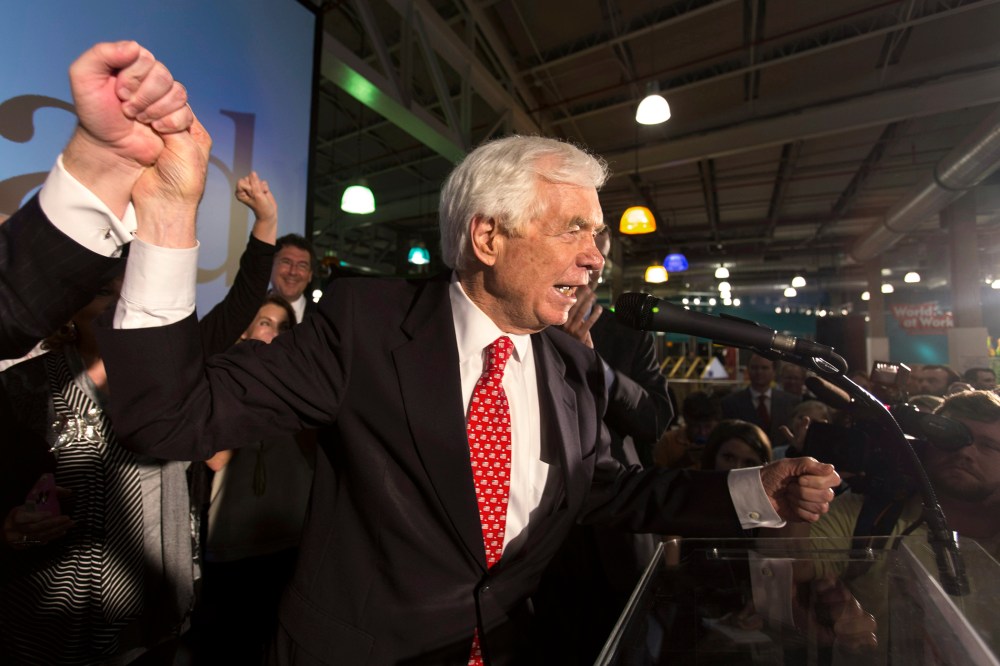 U.S. Senator Thad Cochran addresses supporters during an election night celebration in Jackson, Mississippi