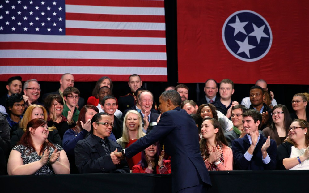 President Barack Obama arrives to speak about education during a visit to Pellissippi State College in Knoxville, Tn, on Jan. 9, 2015. Obama has proposed making two years of community college free. (REUTERS/Kevin Lamarque)