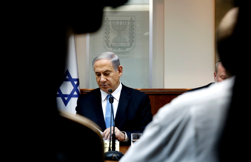 Israel's Prime Minister Benjamin Netanyahu attends a weekly cabinet meeting at his office in Jerusalem Jan. 25, 2015. (Photo by Baz Ratner/Reuters)